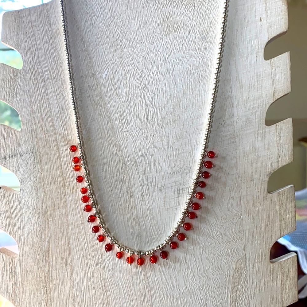 Sterling Silver Necklace W/ Orange Beads